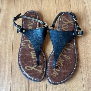 Sam Edelman “Greta” Black Leather Thong Sandals with Gold Trim Women’s 9 VGUC